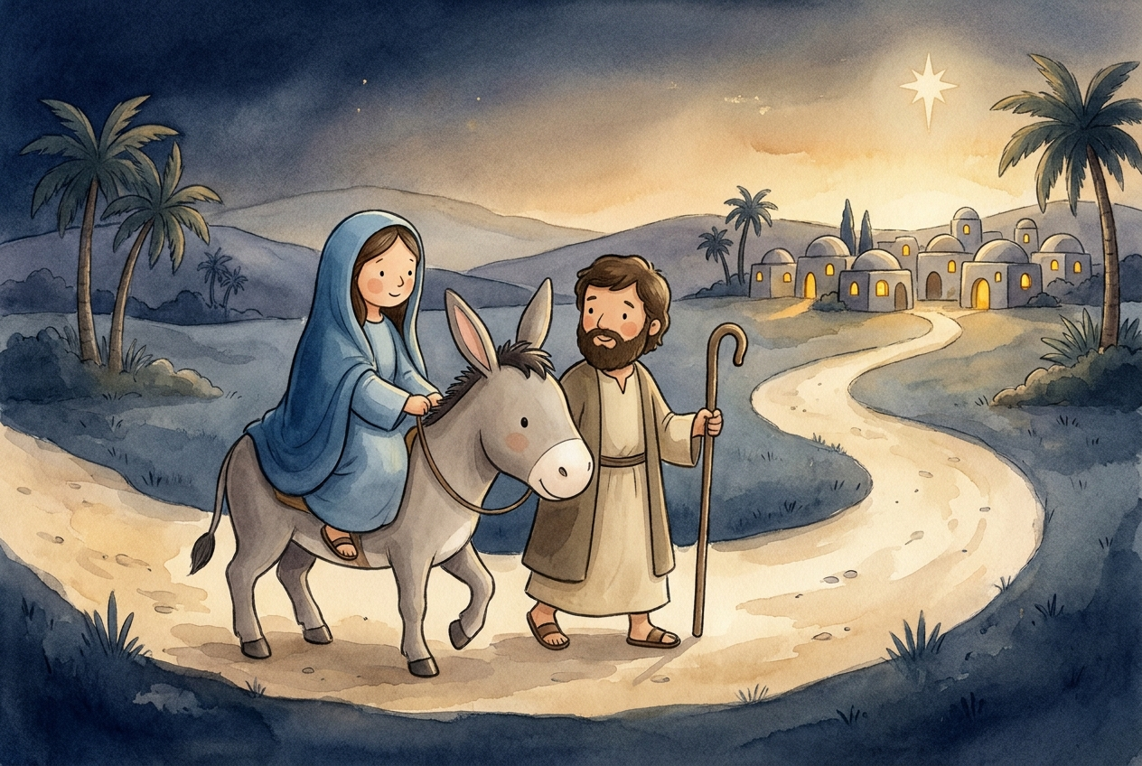 Mary and Joseph travelled far to Bethlehem, but every inn was full.