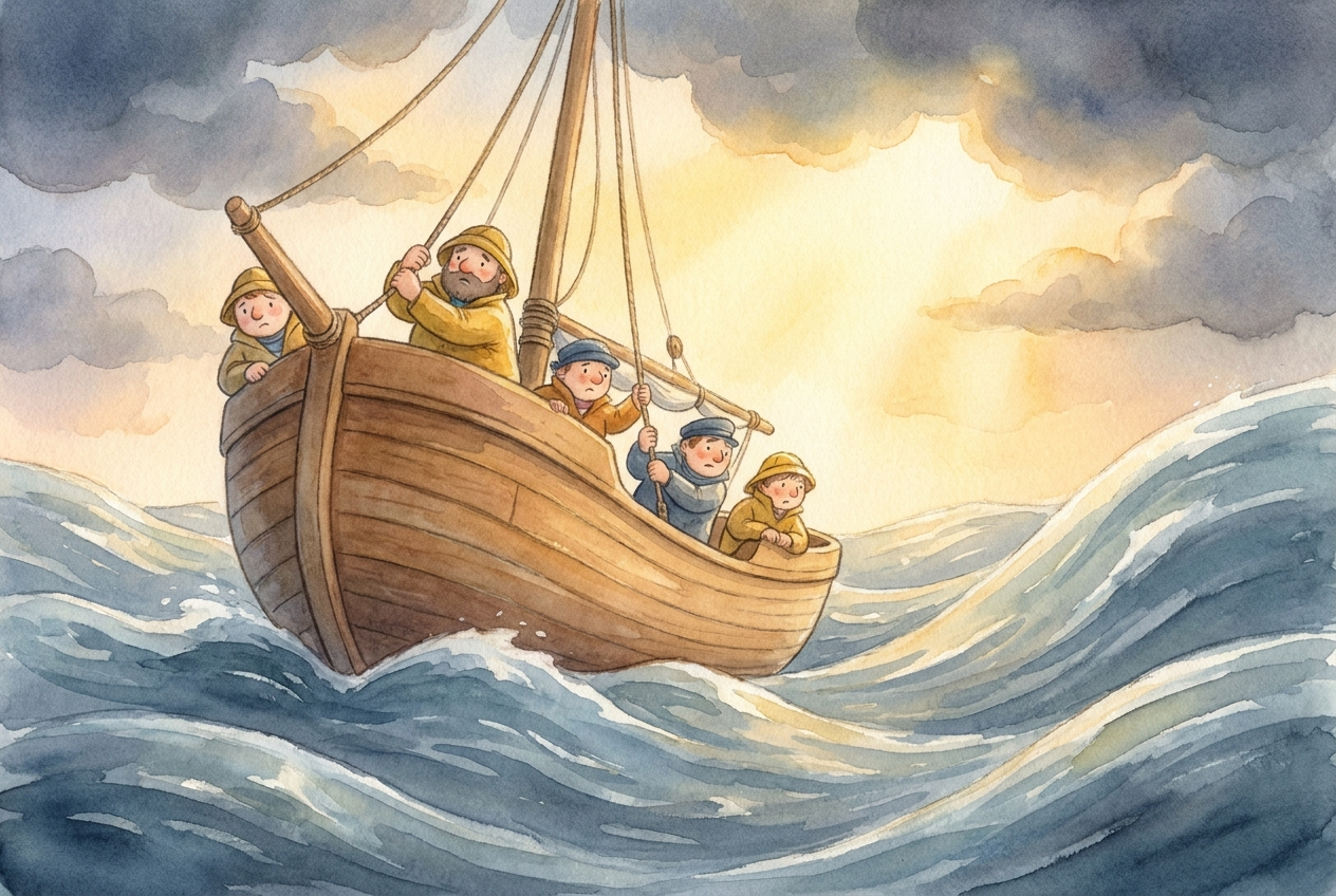 Jonah ran away by ship, and God sent a mighty storm.