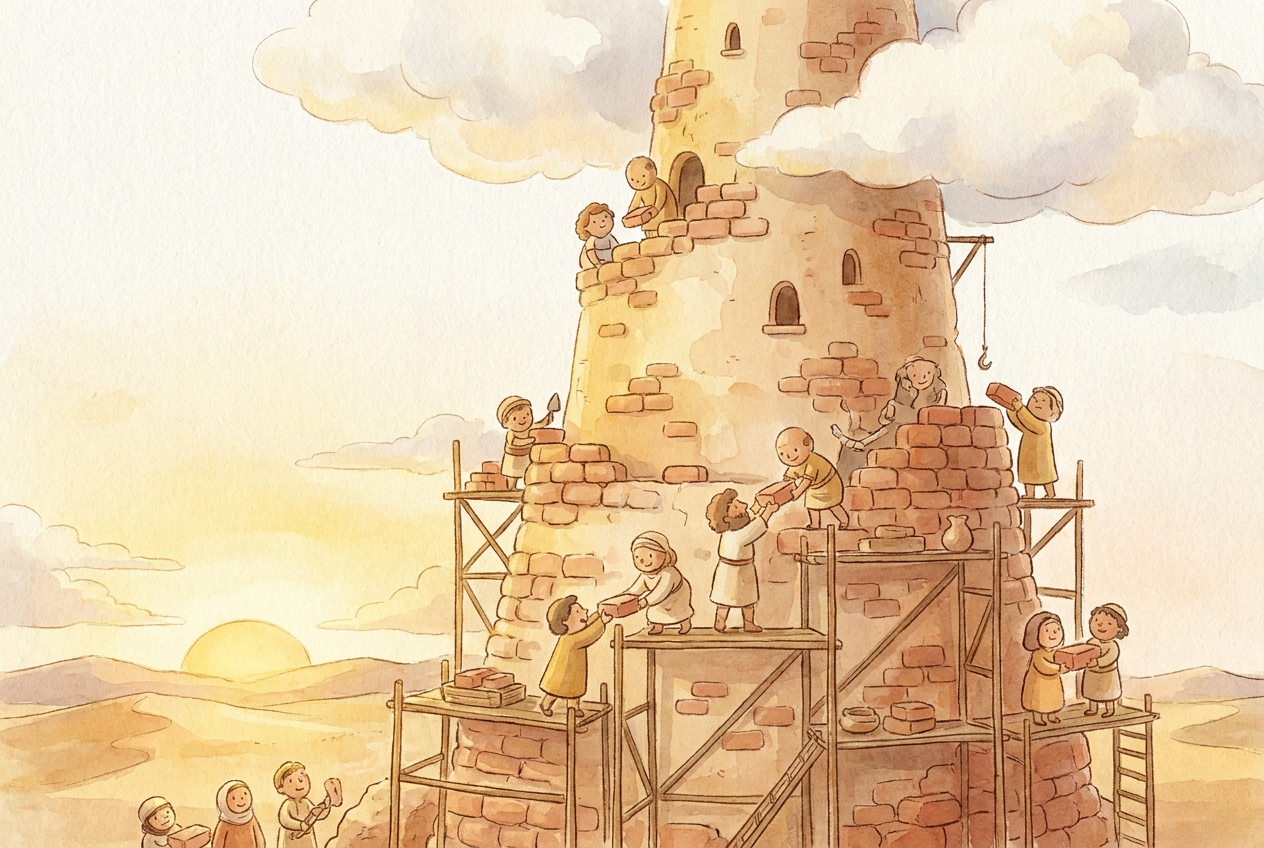The people built a tall tower out of pride, to reach heaven by themselves.