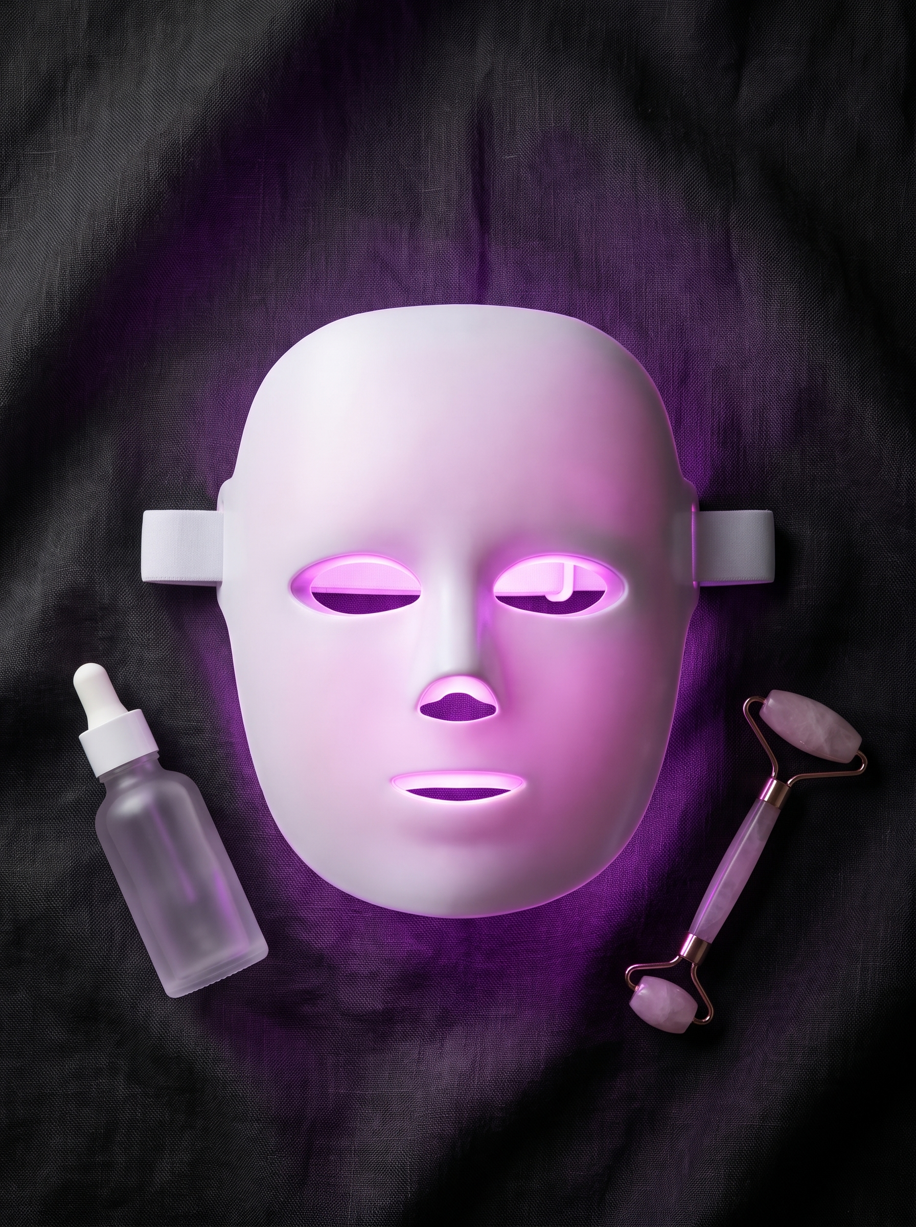 Lumen white LED face mask flat lay with skincare products