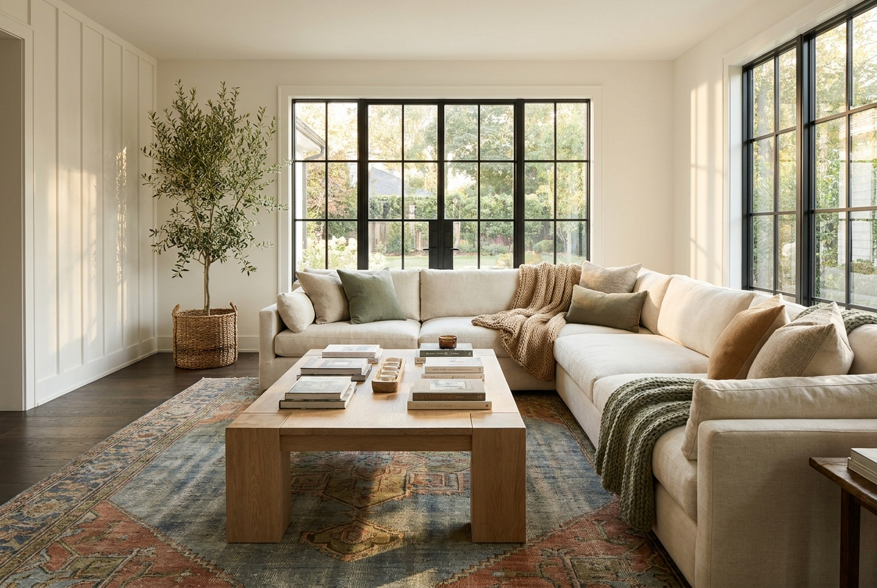 Light-filled living room frame
