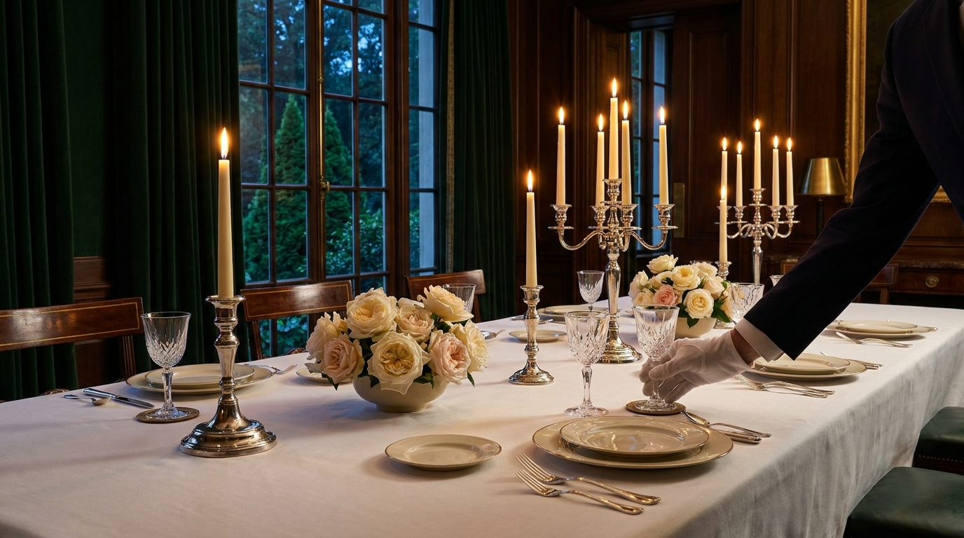 A family table being set for dinner