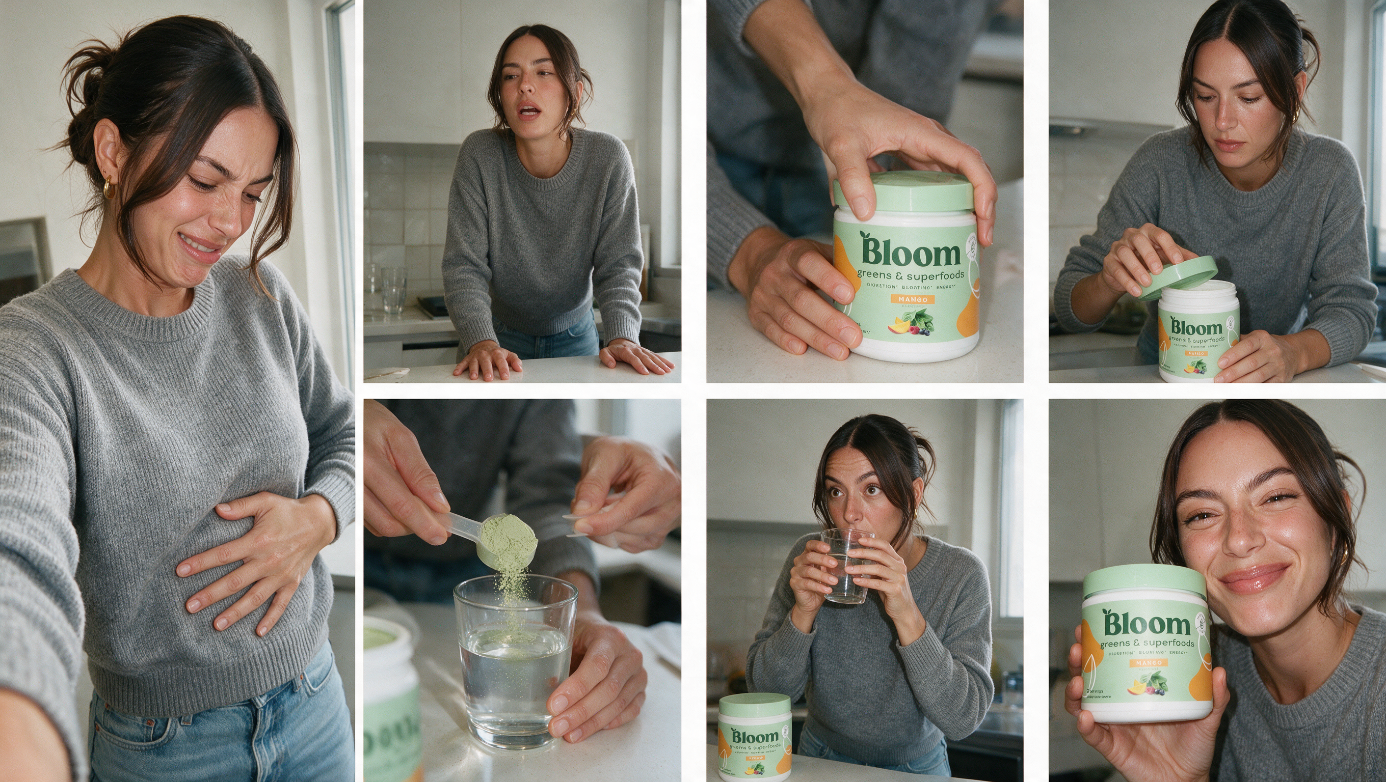 Eight-beat storyboard — Greens powder