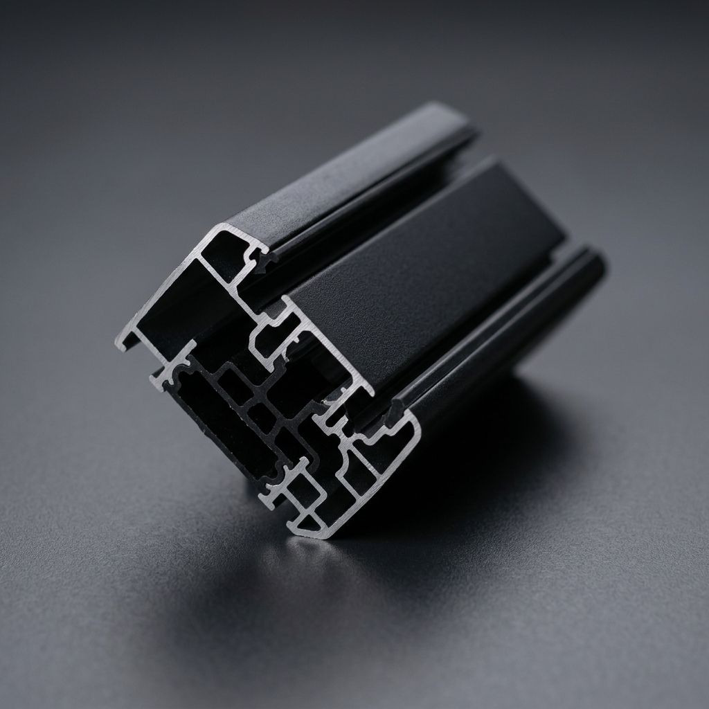 Perfil de aluminio con acabado negro mate RAL 9005