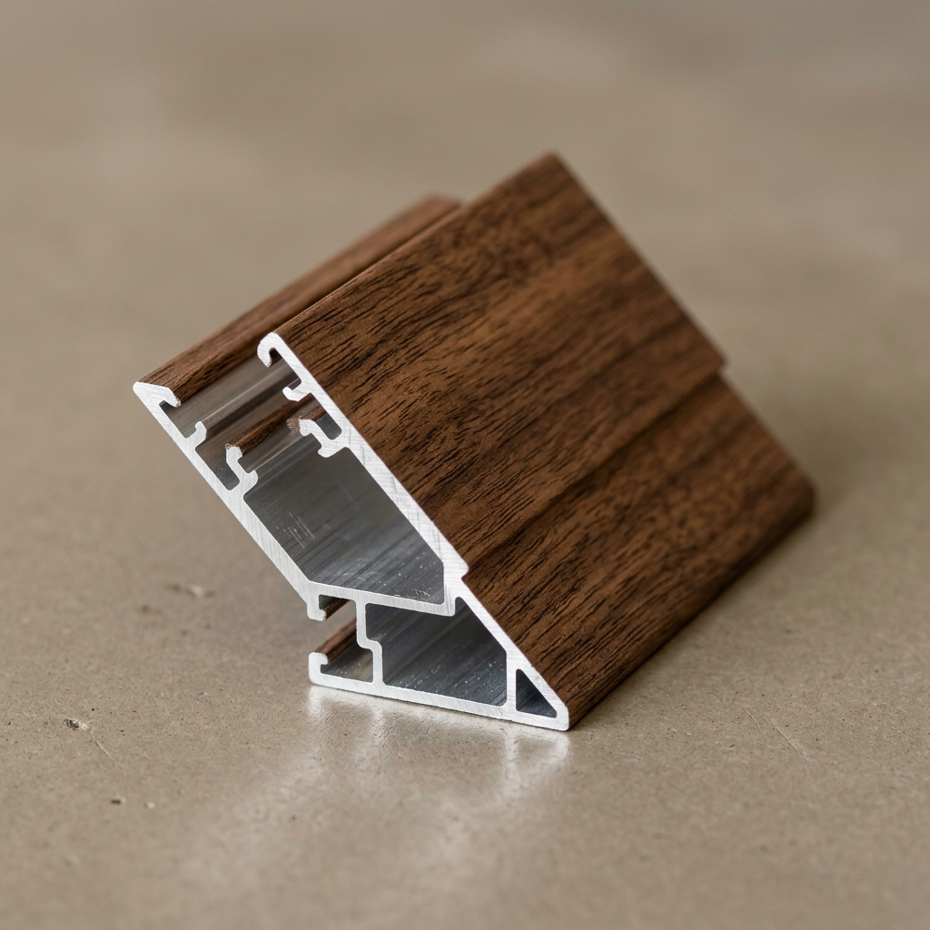 Perfil de aluminio con efecto madera nogal por sublimación
