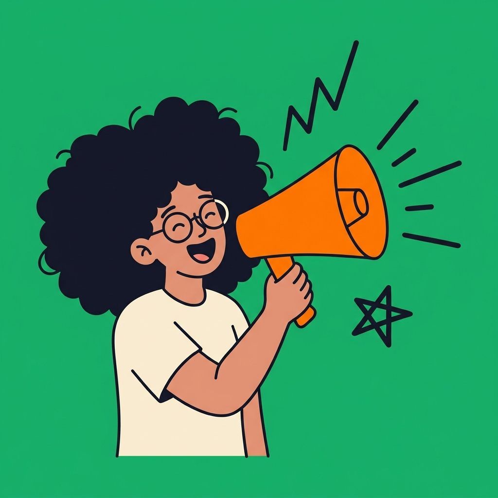 Cartoon competitor with megaphone