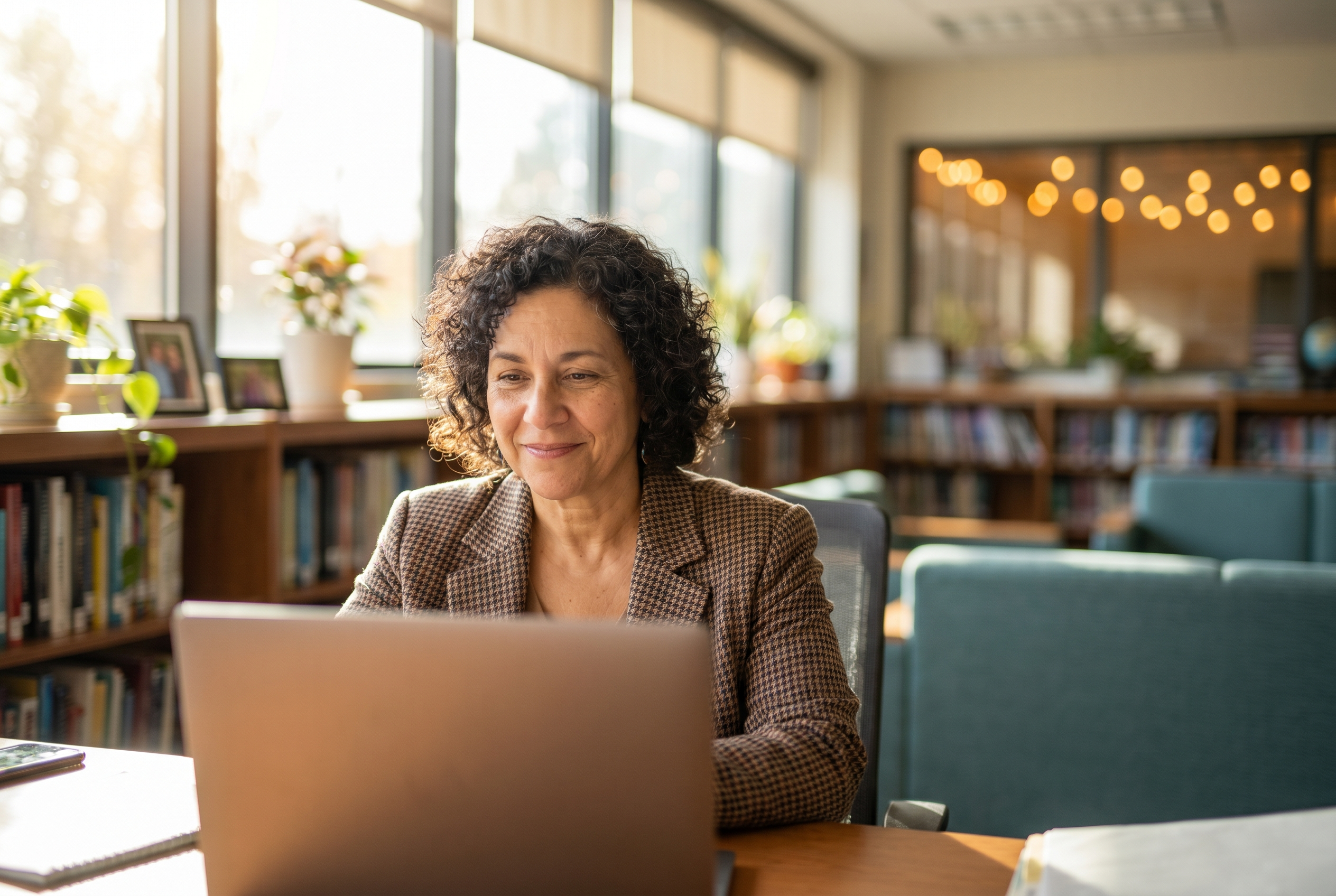 A school leader reviewing teaching-quality patterns on a laptop