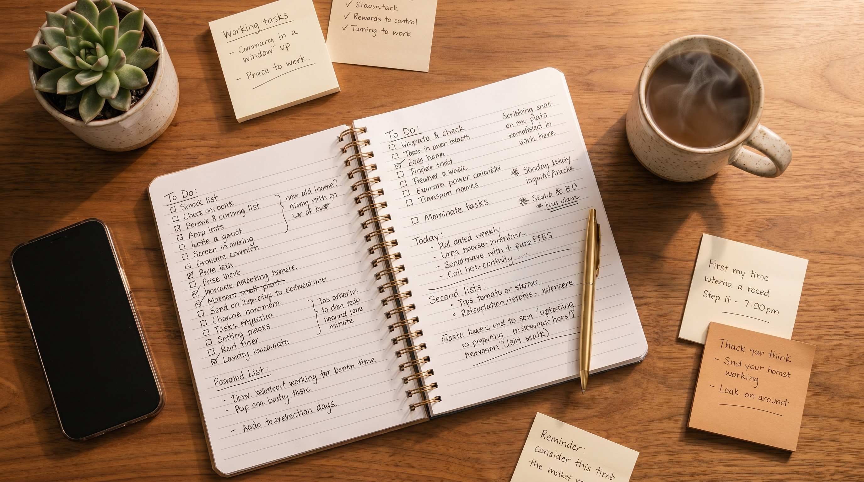 Working mum's planning desk with notebook and tasks
