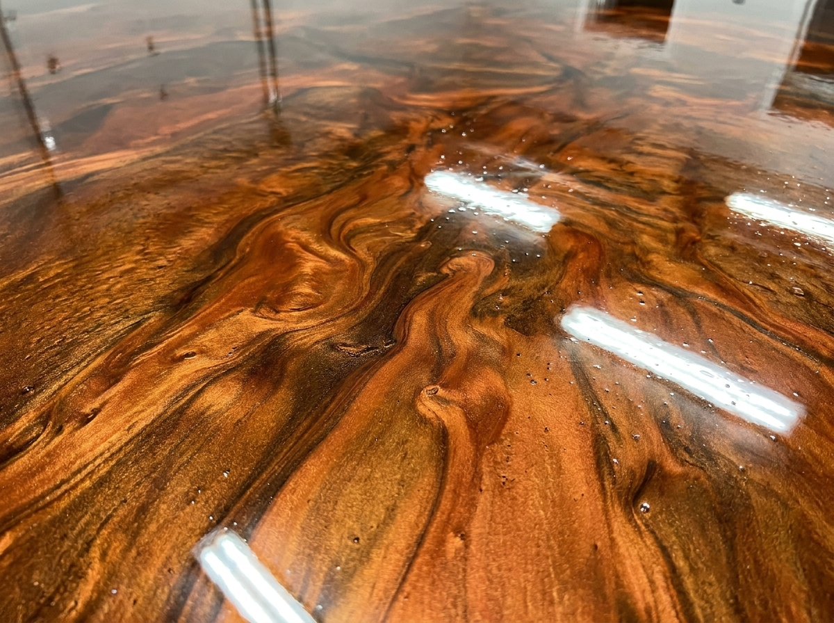 Molten Copper metallic epoxy floor — copper and bronze swirl