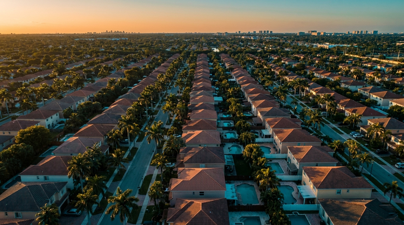 Miami-Dade neighborhood at golden hour
