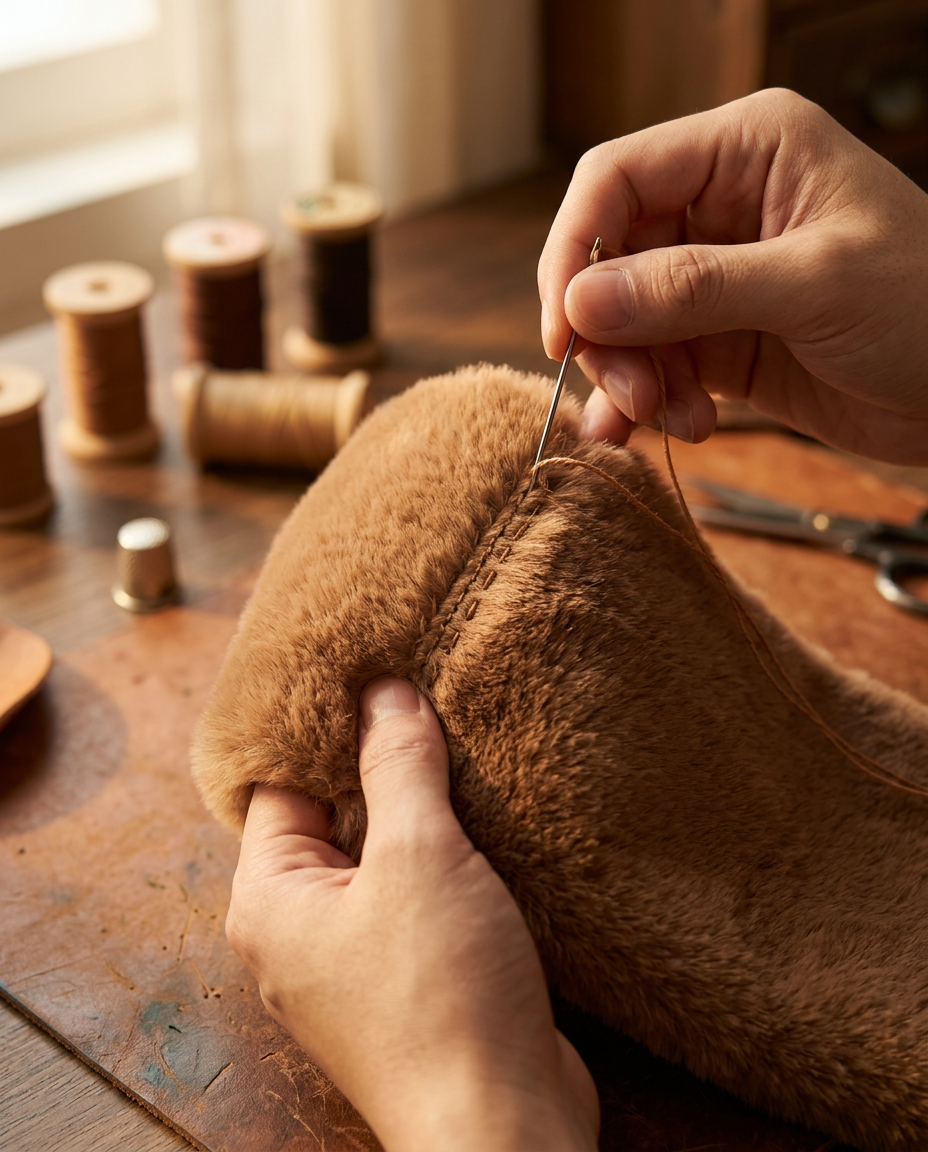 Hand stitching the seams