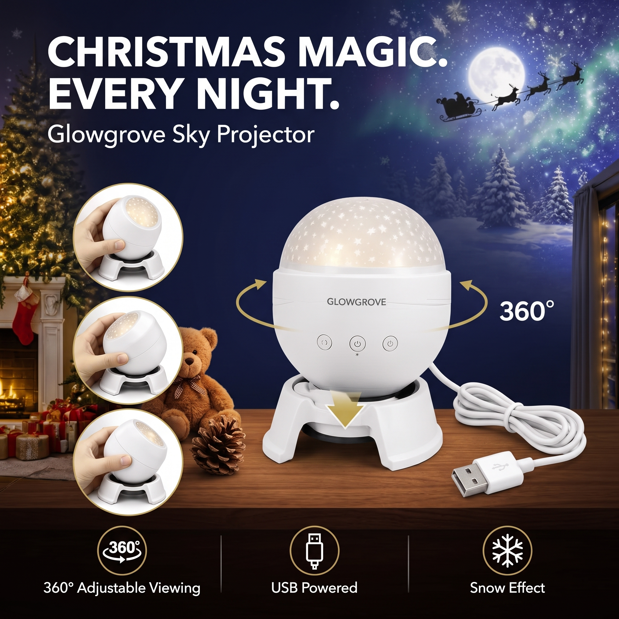 Glowgrove Sky Projector on a nightstand