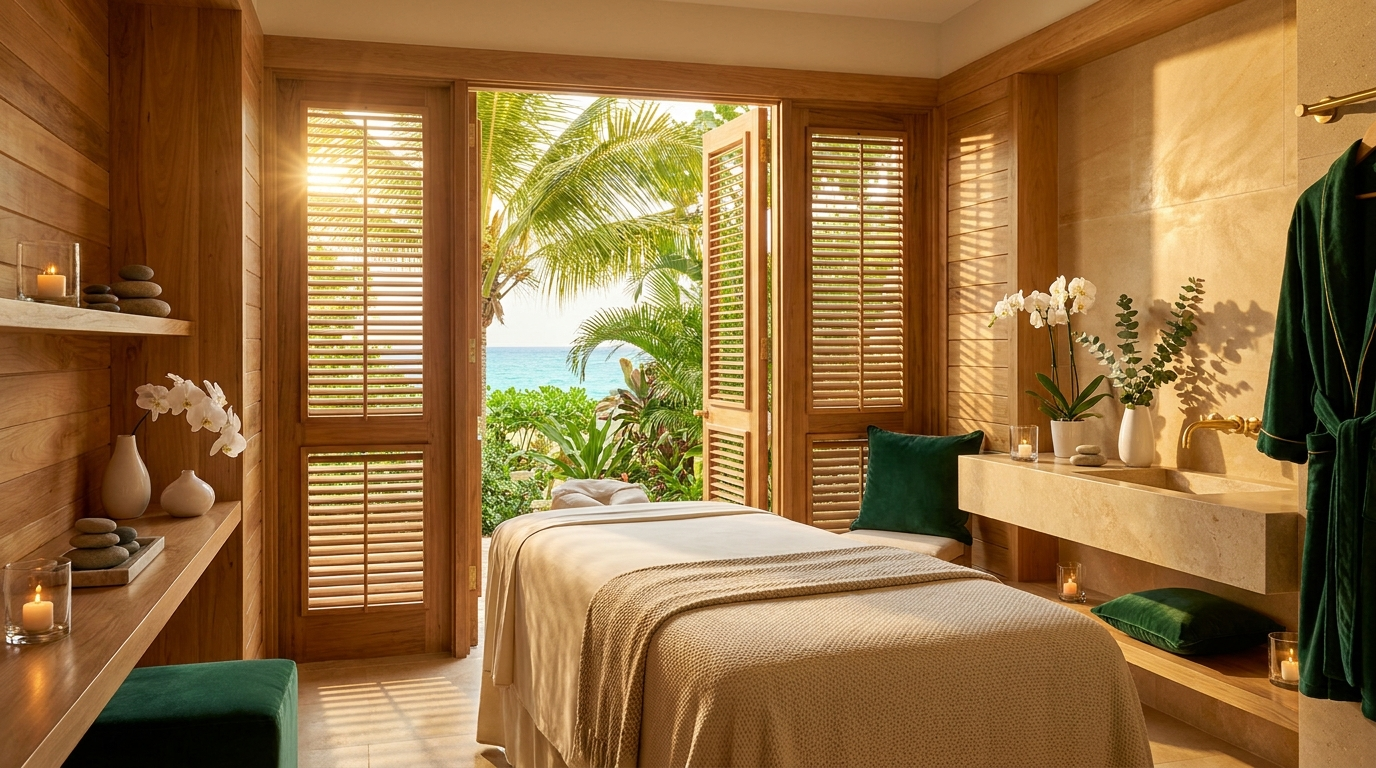Serene tropical spa treatment room in Ocho Rios