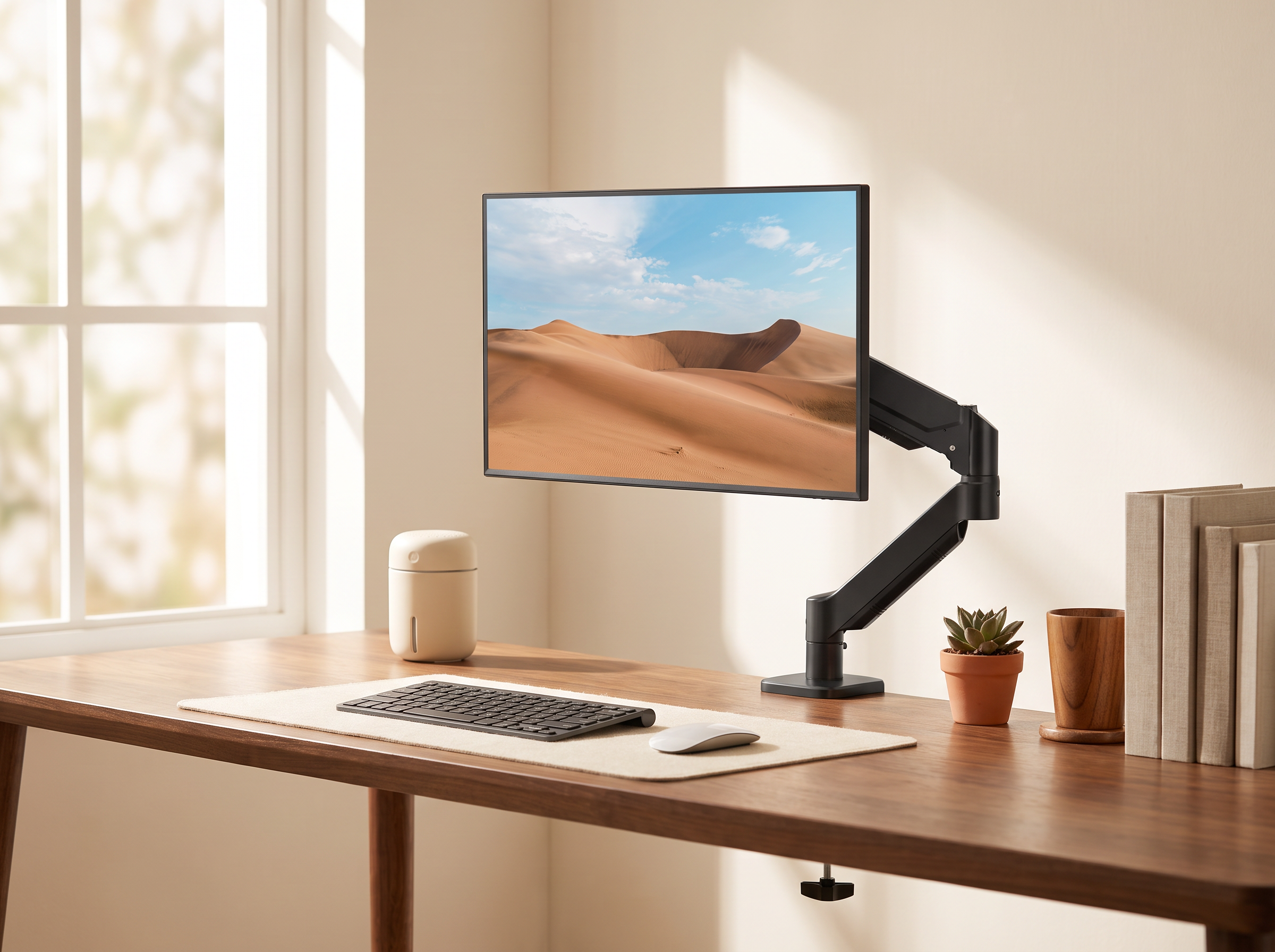 Support moniteur à bras articulé DeskZen sur un bureau