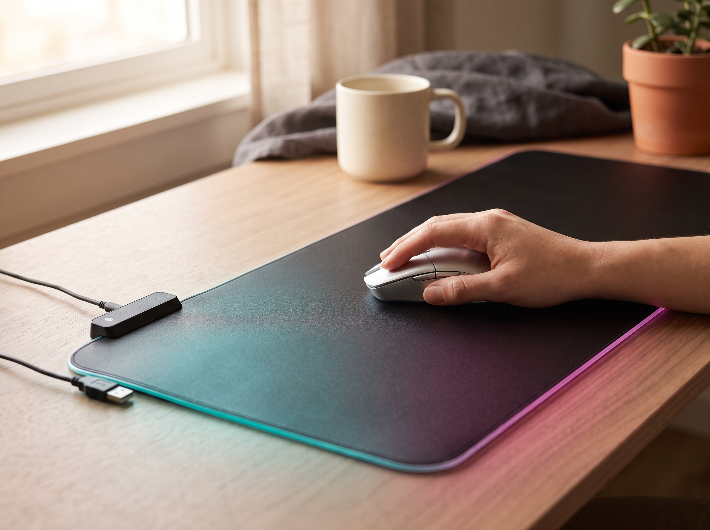 Tapis de souris gaming RGB DeskZen sur un bureau