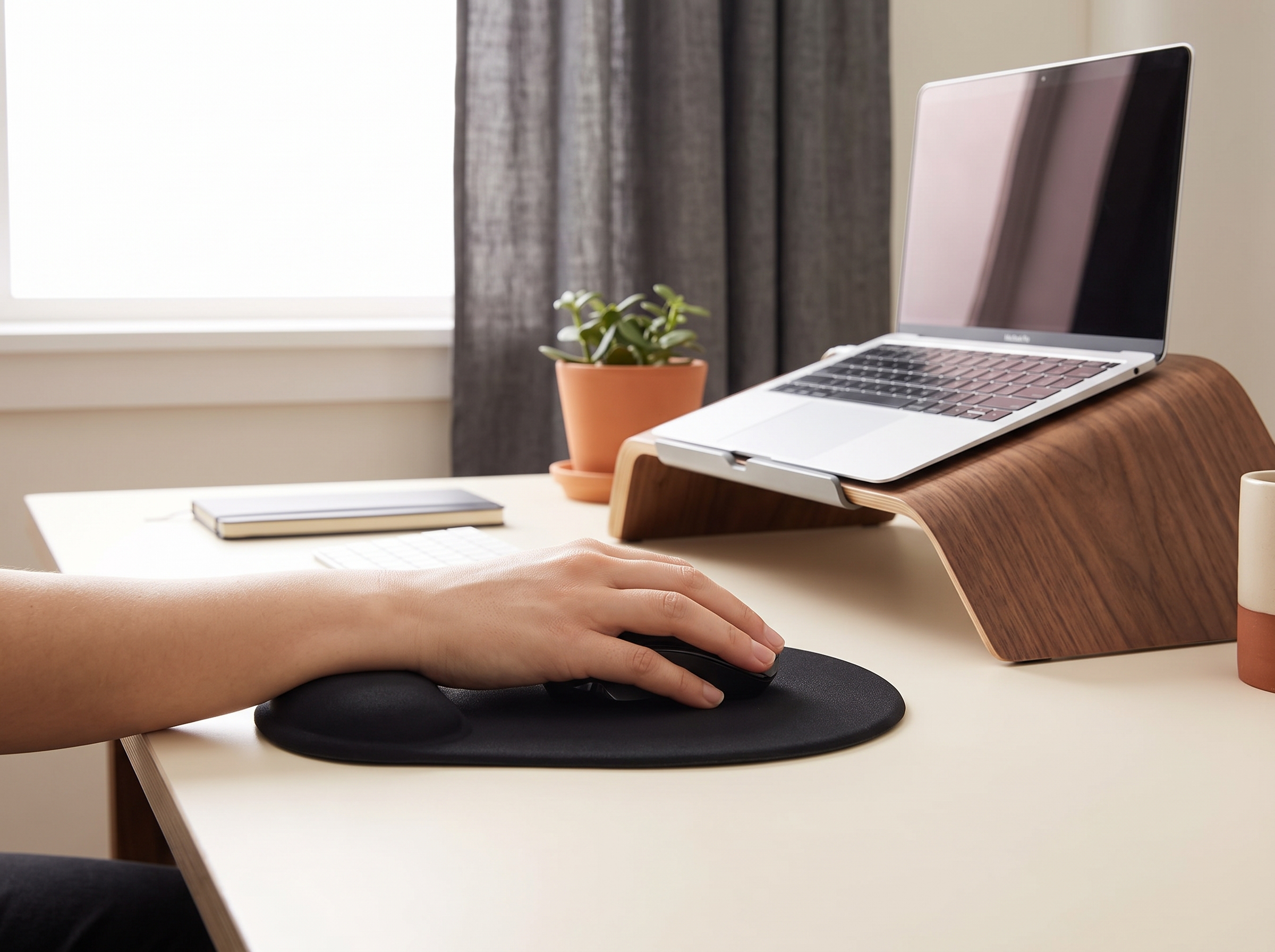 Tapis de souris ergonomique repose-poignet DeskZen sur un bureau