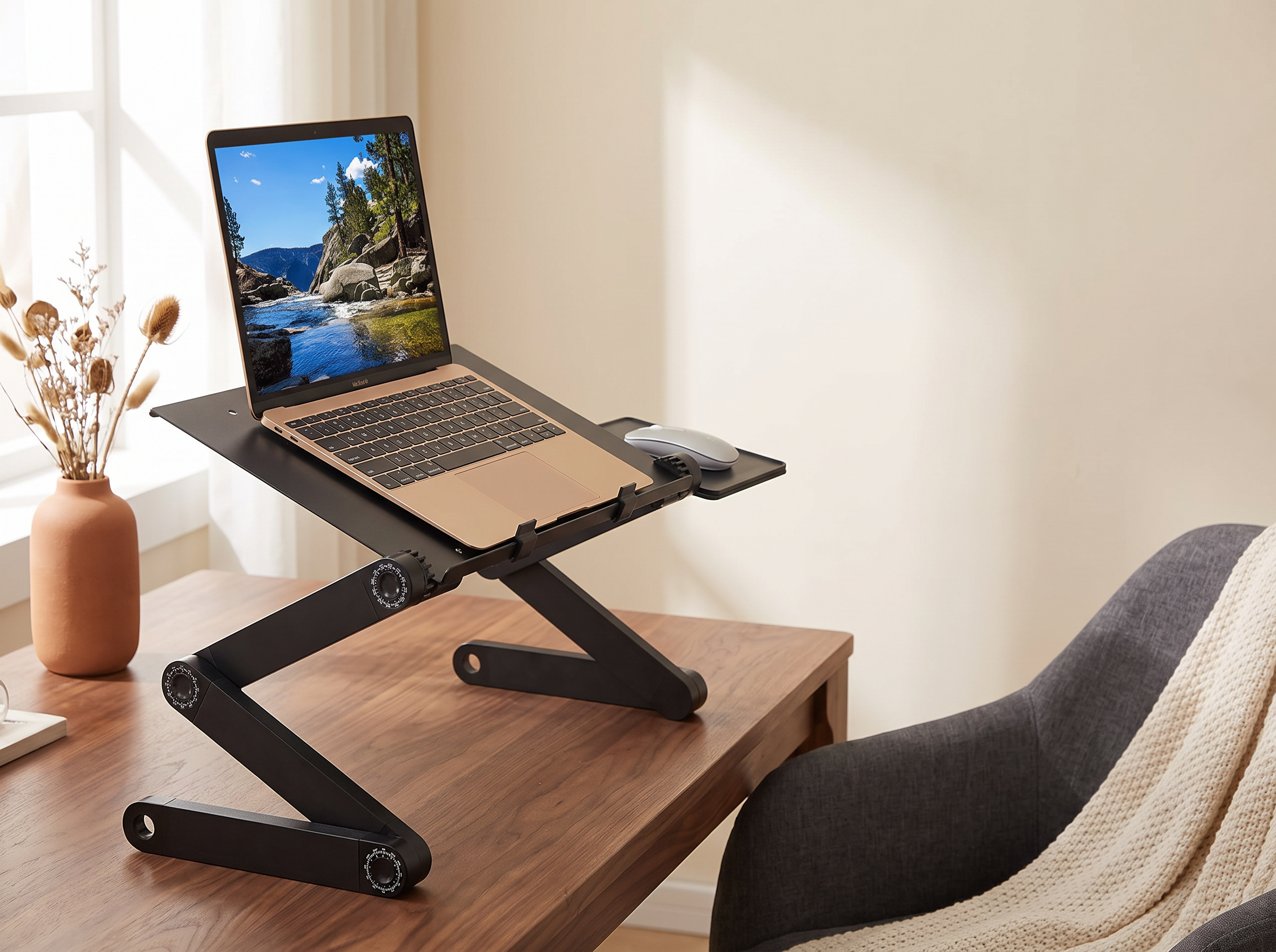 Support ordinateur portable pliable DeskZen sur un bureau