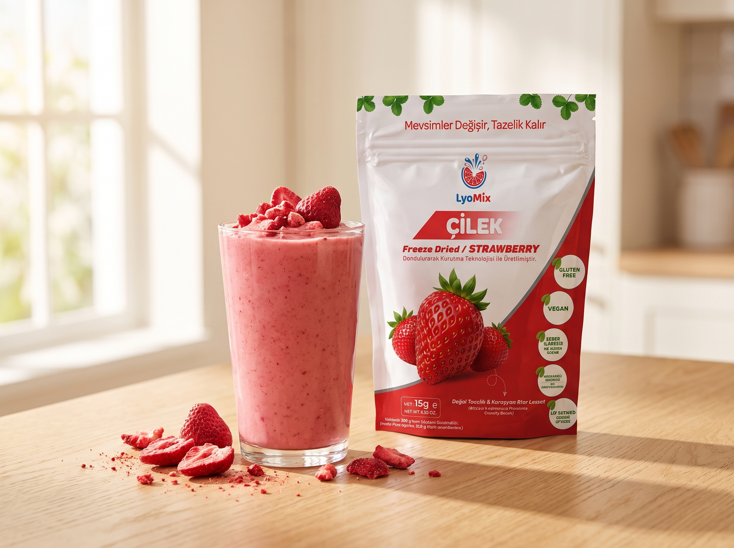 Çilekli smoothie ve LyoMix Çilek