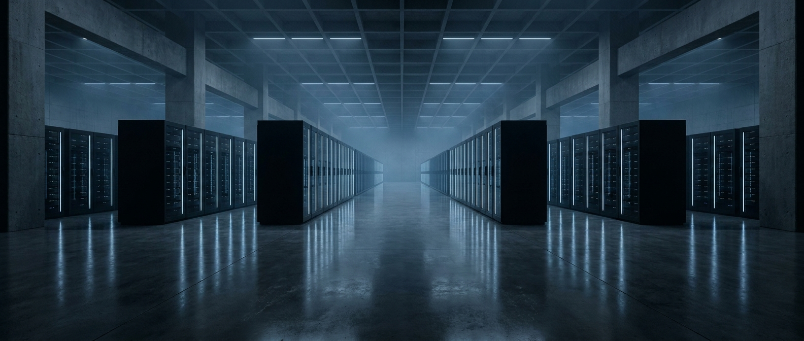 Data hall in one-point perspective