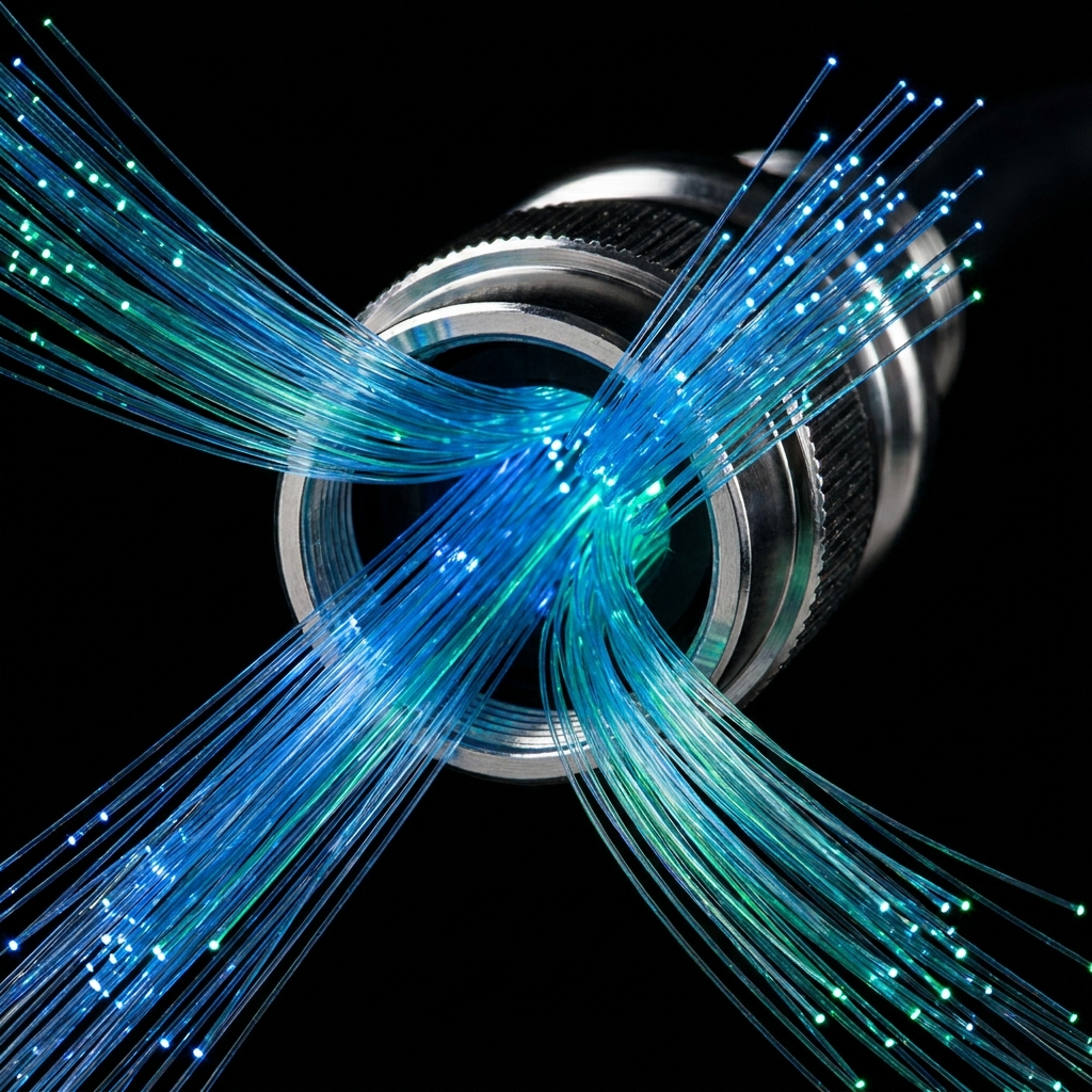 Fibre optic strands converging into a single junction