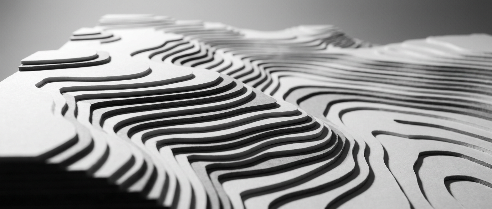 Laser-cut topographic relief model in raking light
