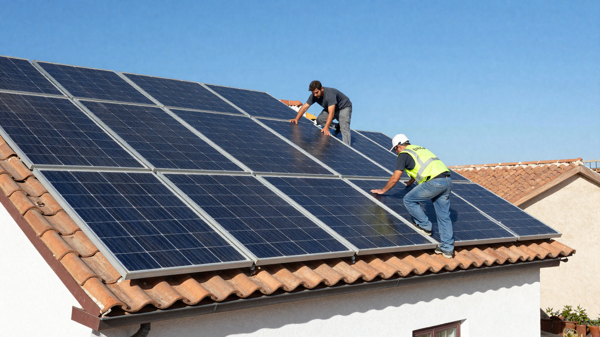 Técnicos instalando paneles solares