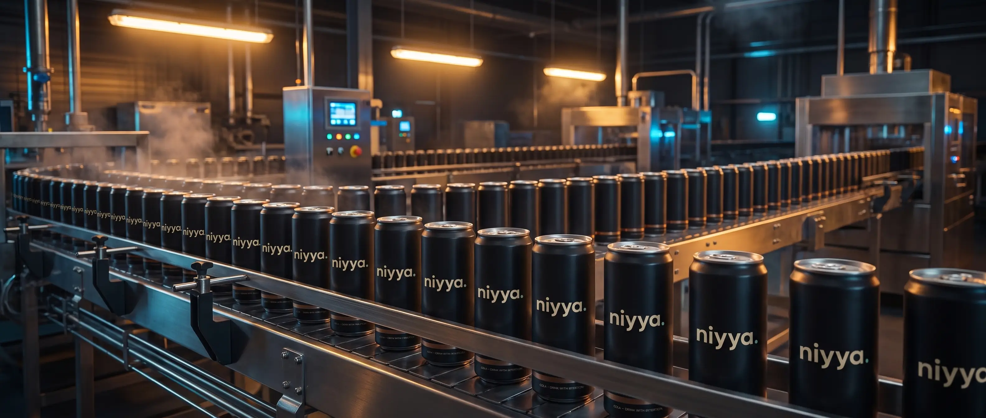 niyya cola cans on the production line