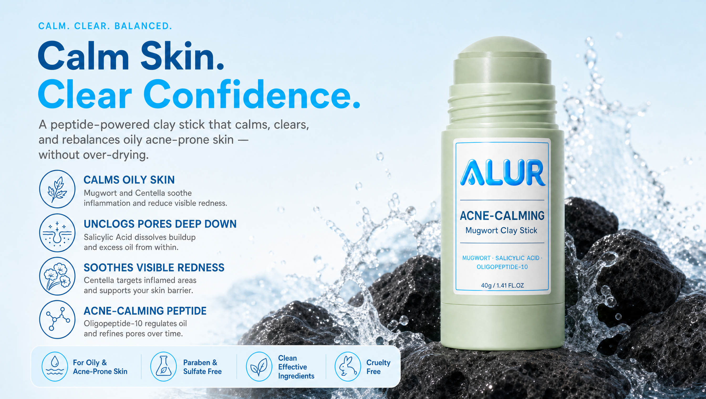 ALUR Acne-Calming Oligopeptide-10 Clay Stick