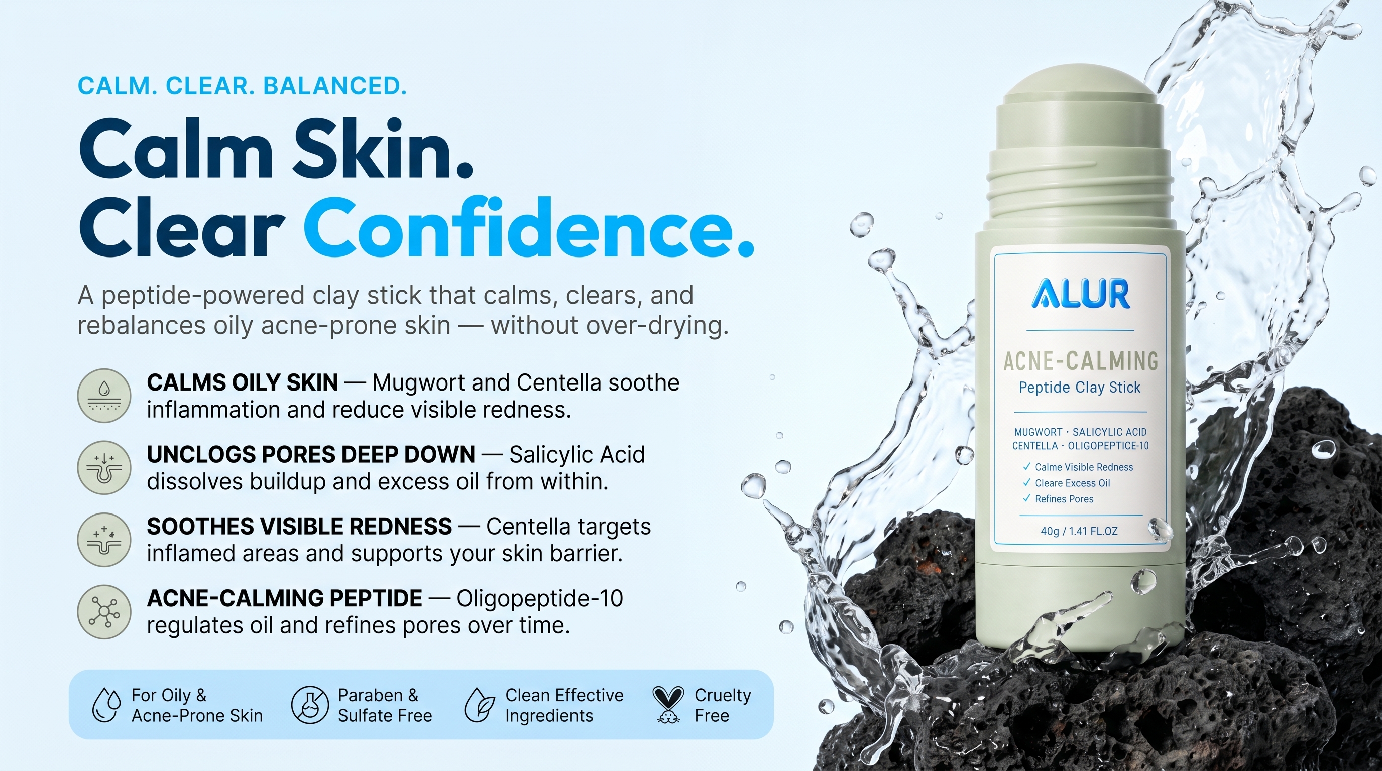 ALUR Acne-Calming Oligopeptide-10 Clay Stick