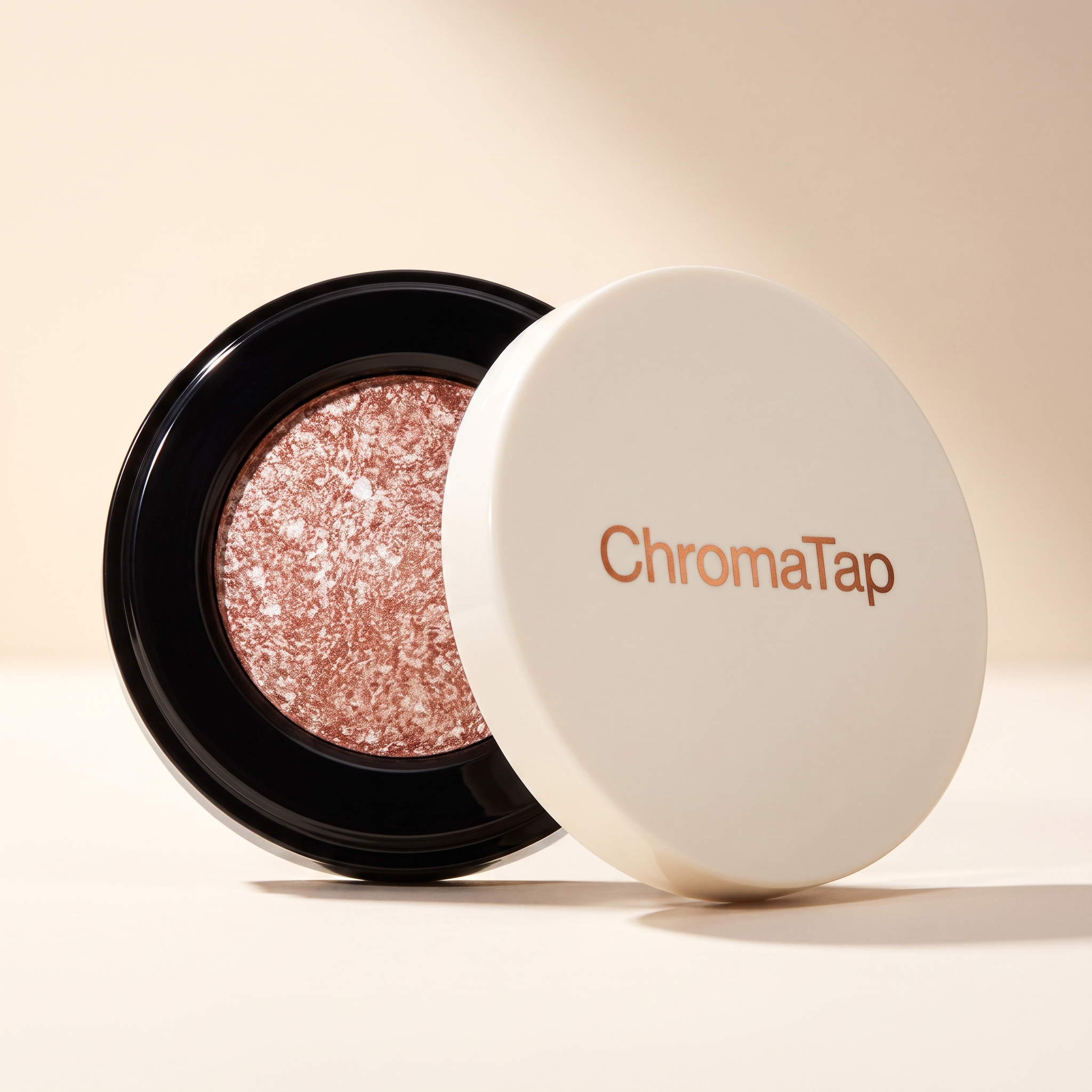 ChromaTap compact open, showing pressed pigment