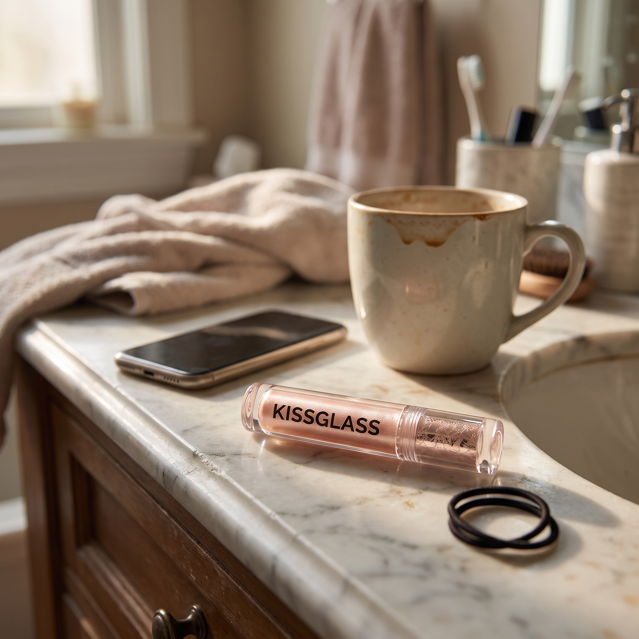 KISSGLASS on an everyday vanity counter