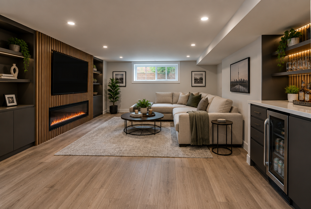 Completed basement renovation in Toronto