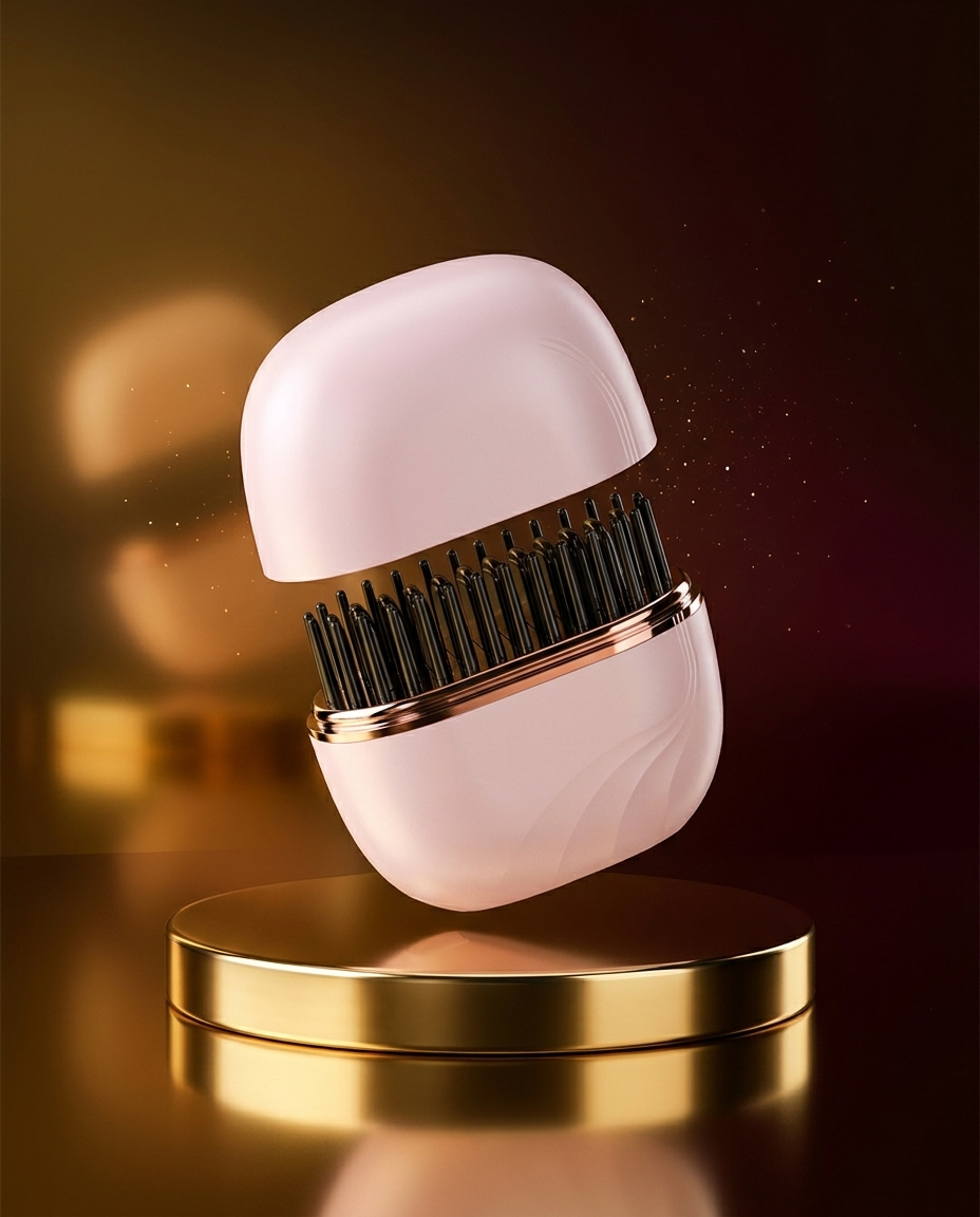 Goal Vault cordless straightening comb on a gold pedestal