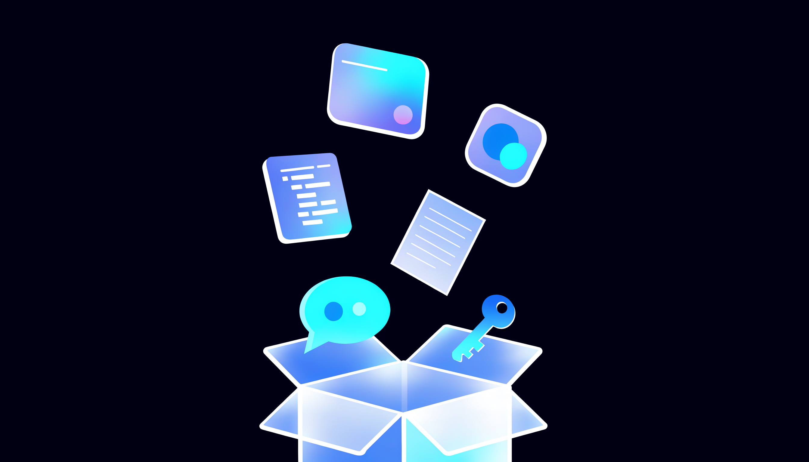 열린 박스에서 앱·웹 화면, 소스코드, GitHub 저장소, 문서, 1:1 교육 말풍선, 권한 열쇠가 정리되어 나오는 납품물 일러스트