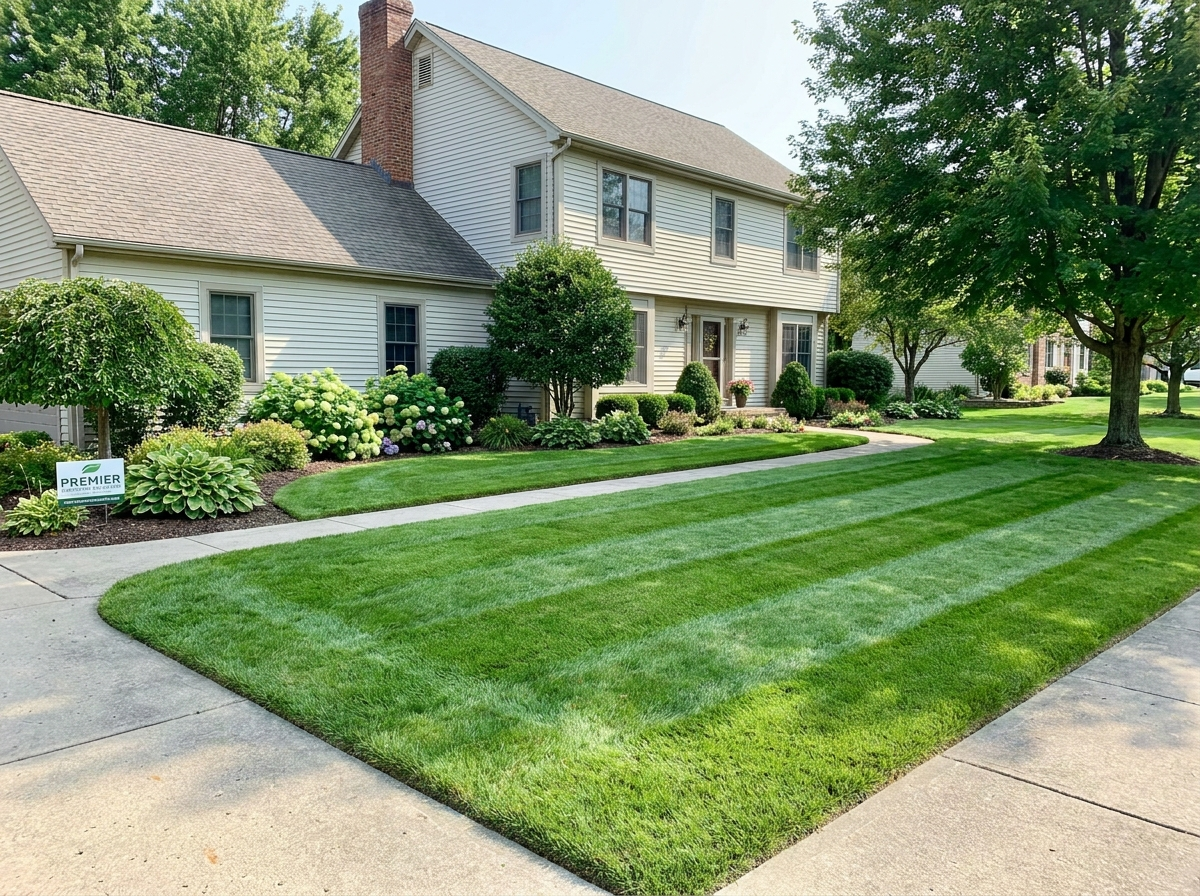 Freshly mowed lawn with crisp green stripes