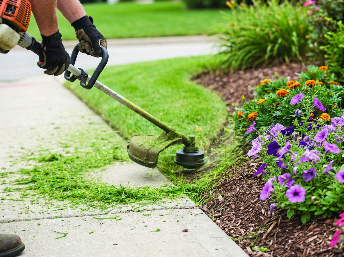 Close up of precision edging along a sidewalk