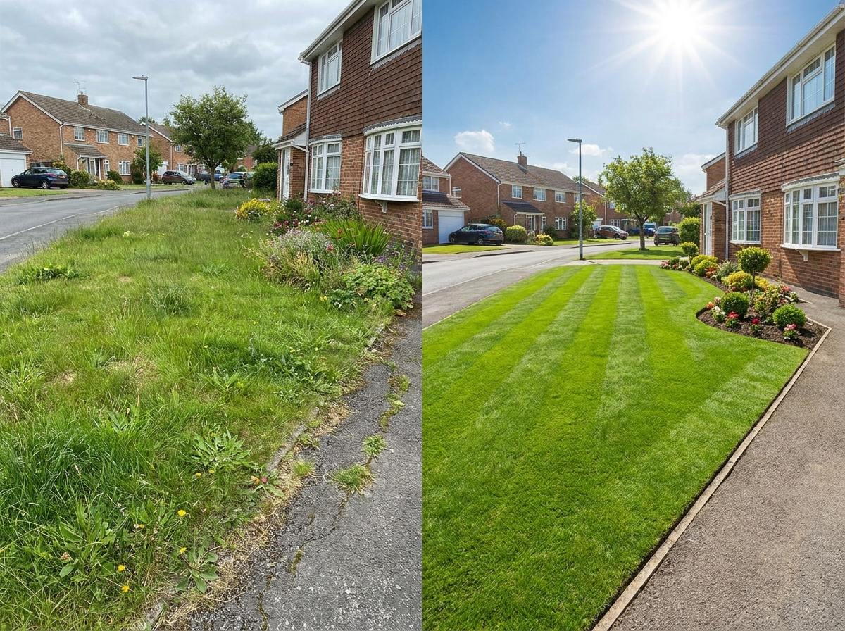Before and after lawn transformation