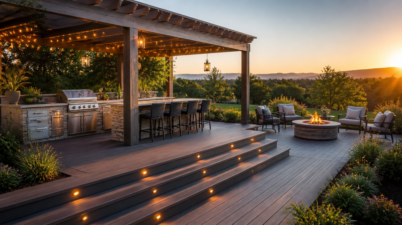 Outdoor living deck and kitchen