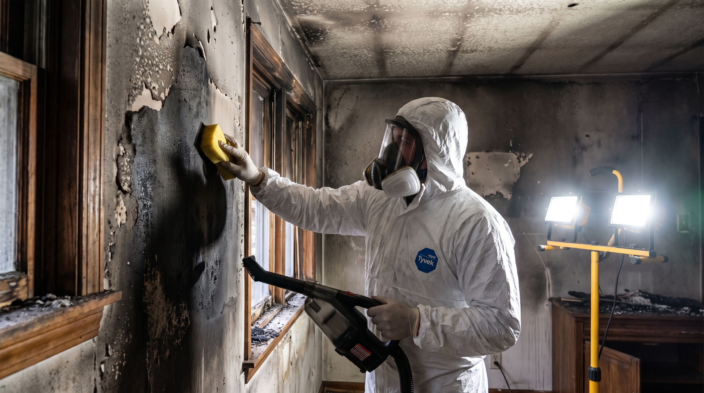 Professional smoke and soot remediation in progress, Northwest Indiana home