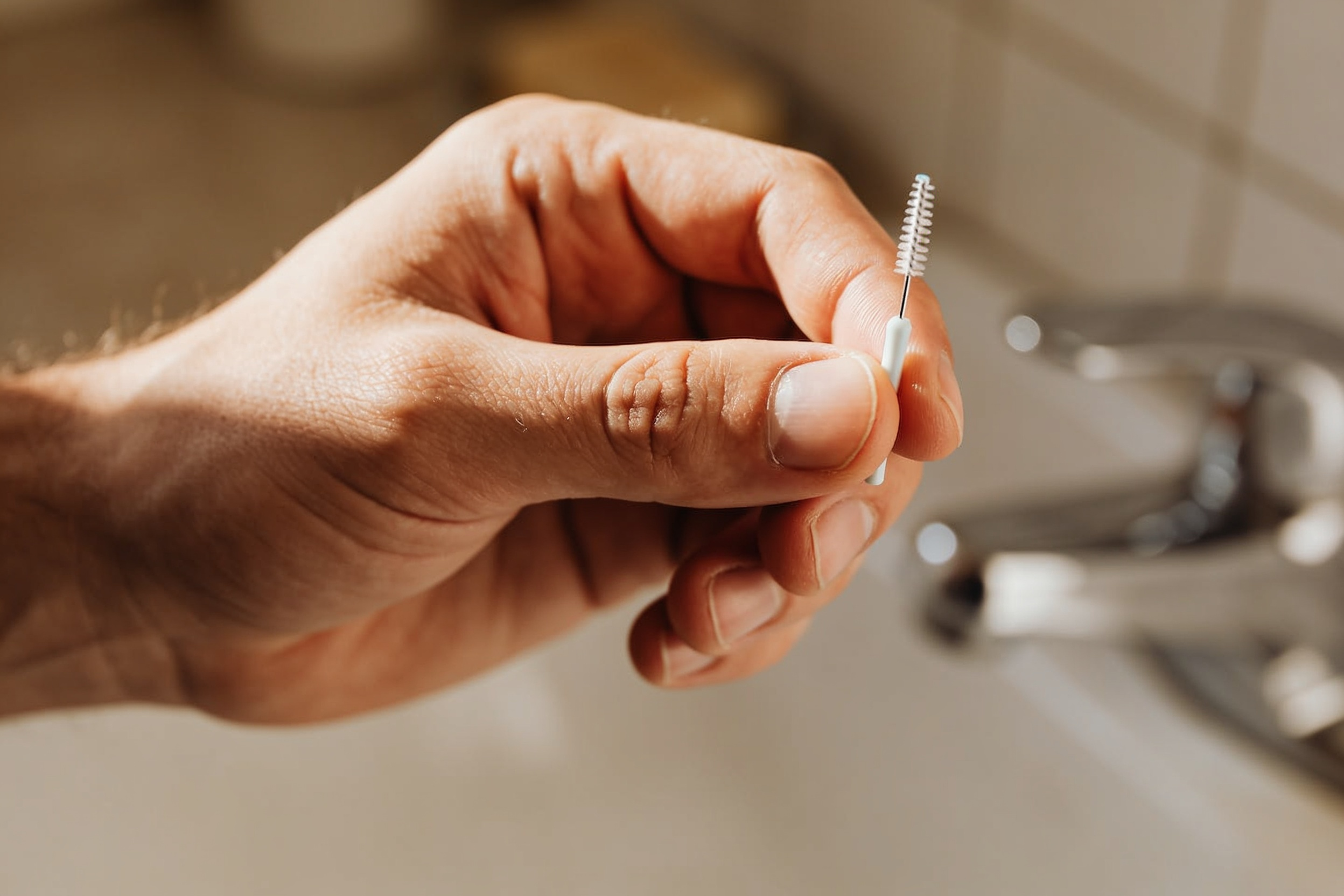 Holding a small interdental brush