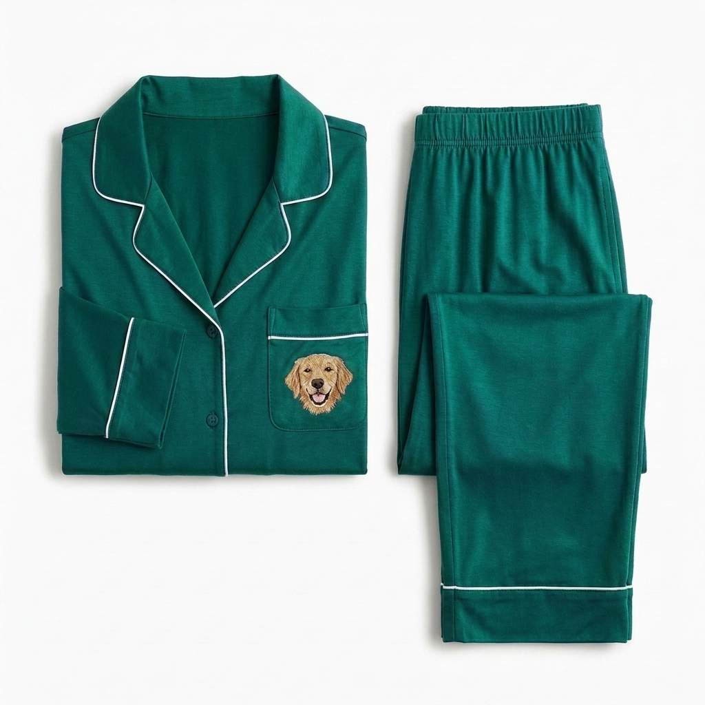 The Bamboo Jammies flat-lay in royal green