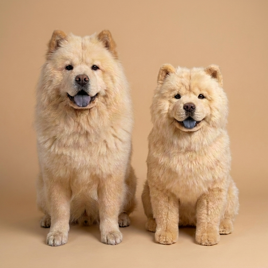 A chow chow beside its Twinnie twin