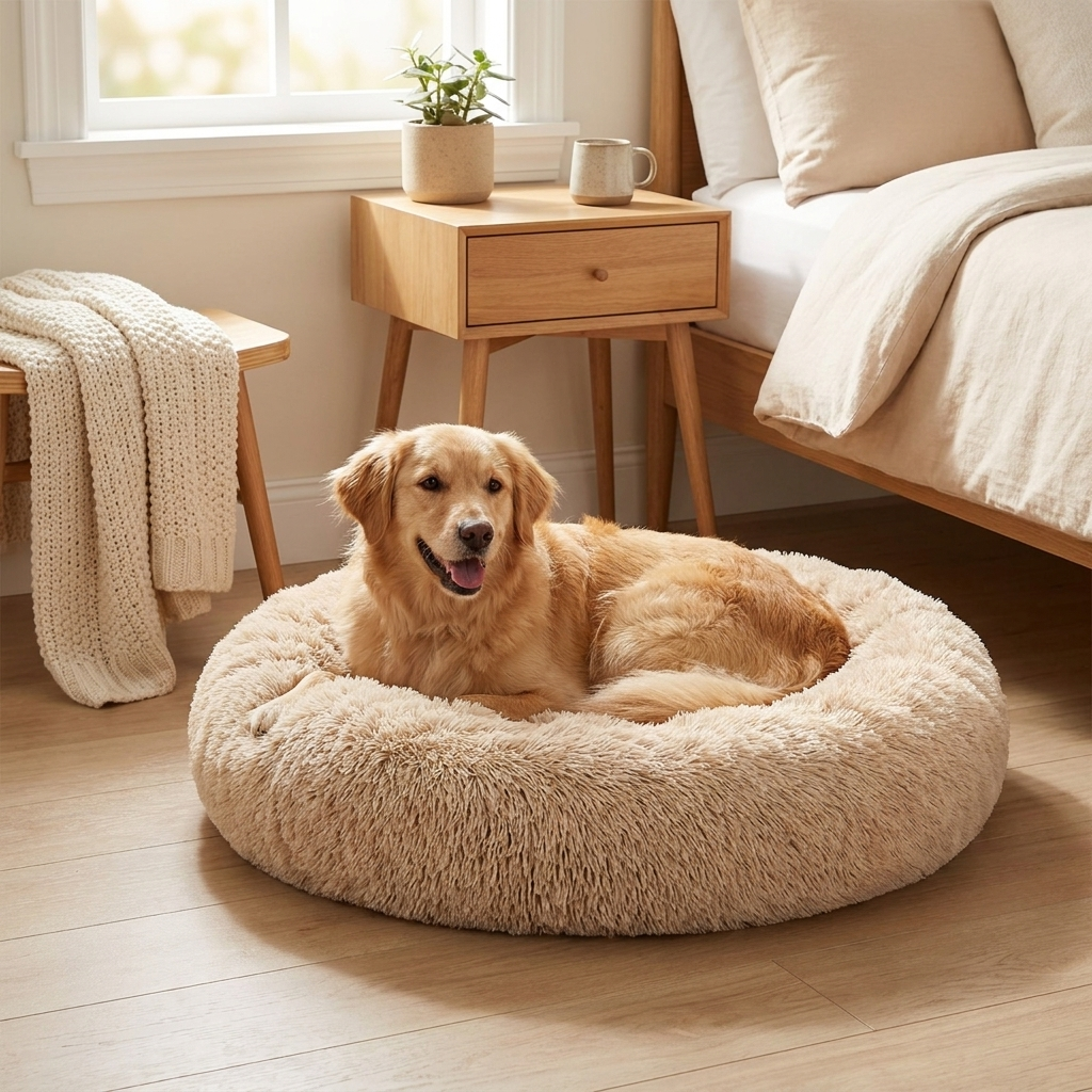 Dog resting peacefully in the ROVE Cloud Comfort Bed in a sunlit bedroom