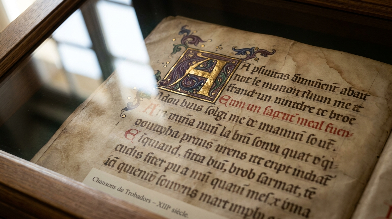 Medieval manuscript - an illuminated Occitan songbook page