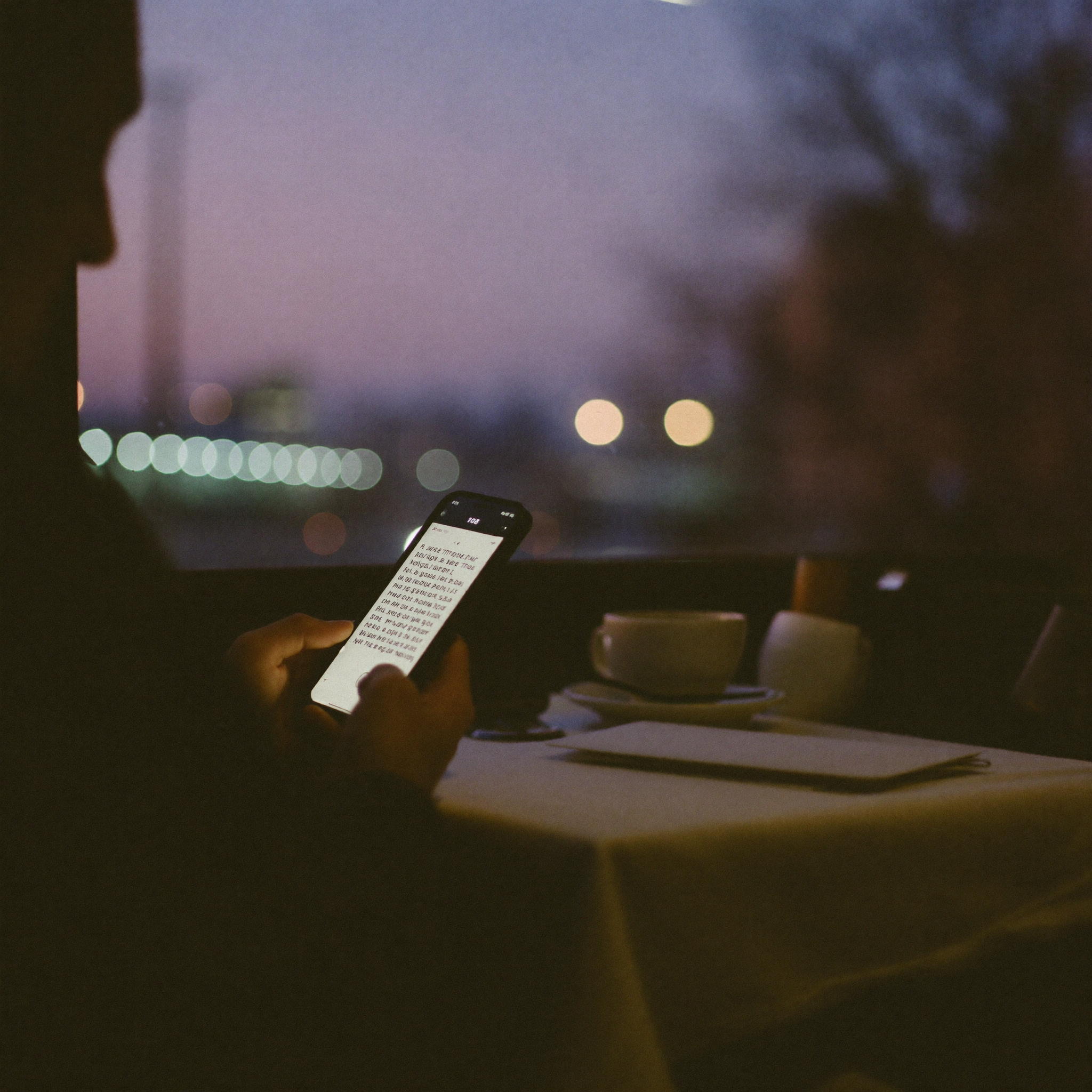 Two hands, one story - typing a long message on a night train