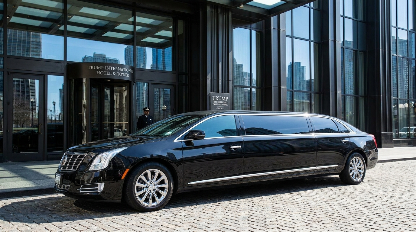 Velora stretch limousine at Trump Tower Chicago