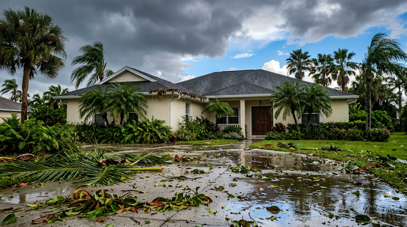 Canaletas y techo de una casa de Florida limpiándose antes de la temporada de huracanes