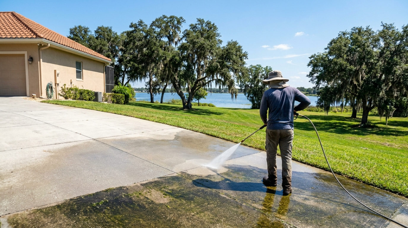 Lavado a presión de una entrada en las colinas de Clermont, Florida