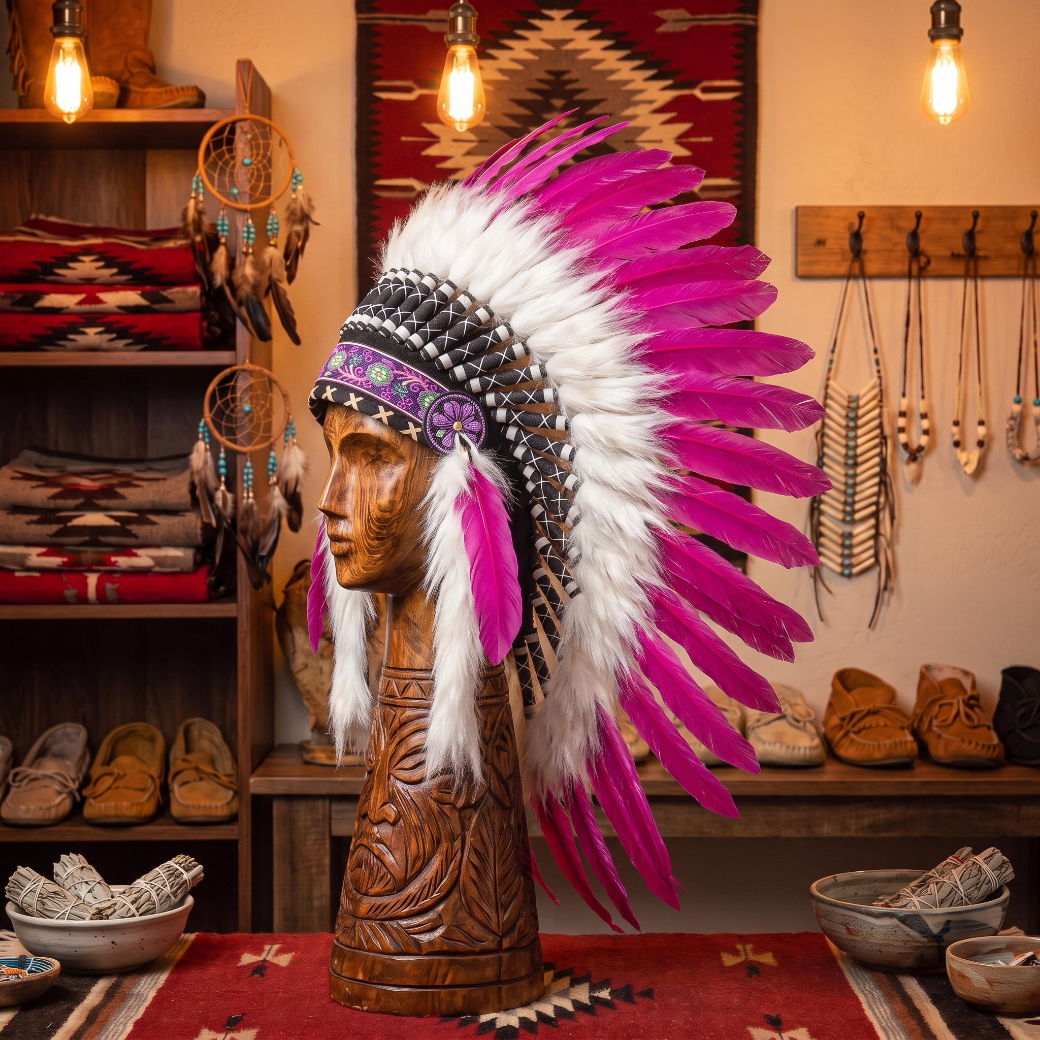 Pink & White feather headdress