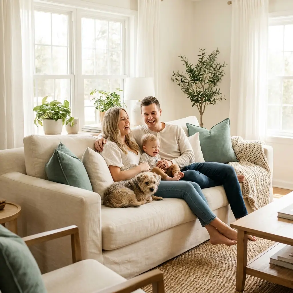 Family enjoying a fresh clean sofa